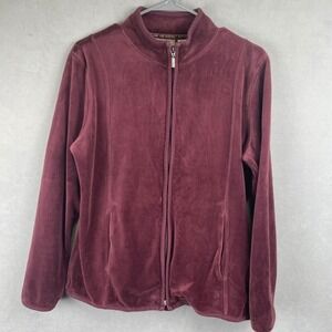 Vintage Liz Claiborne Lizwear Velour Full Zip Cozy Jacket Burgundy Sz L USA Made